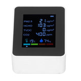 Multifunctional 6 in 1 CO2 Meter Air Quality Monitor Temperature PM2.5 TVOC HCHO Detector USB Charging White - 45-Degree Angle