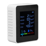 Multifunctional 6 in 1 CO2 Meter Air Quality Monitor Temperature PM2.5 TVOC HCHO Detector USB Charging White