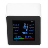Multifunctional 6 in 1 CO2 Meter Air Quality Monitor Temperature PM2.5 TVOC HCHO Detector USB Charging White