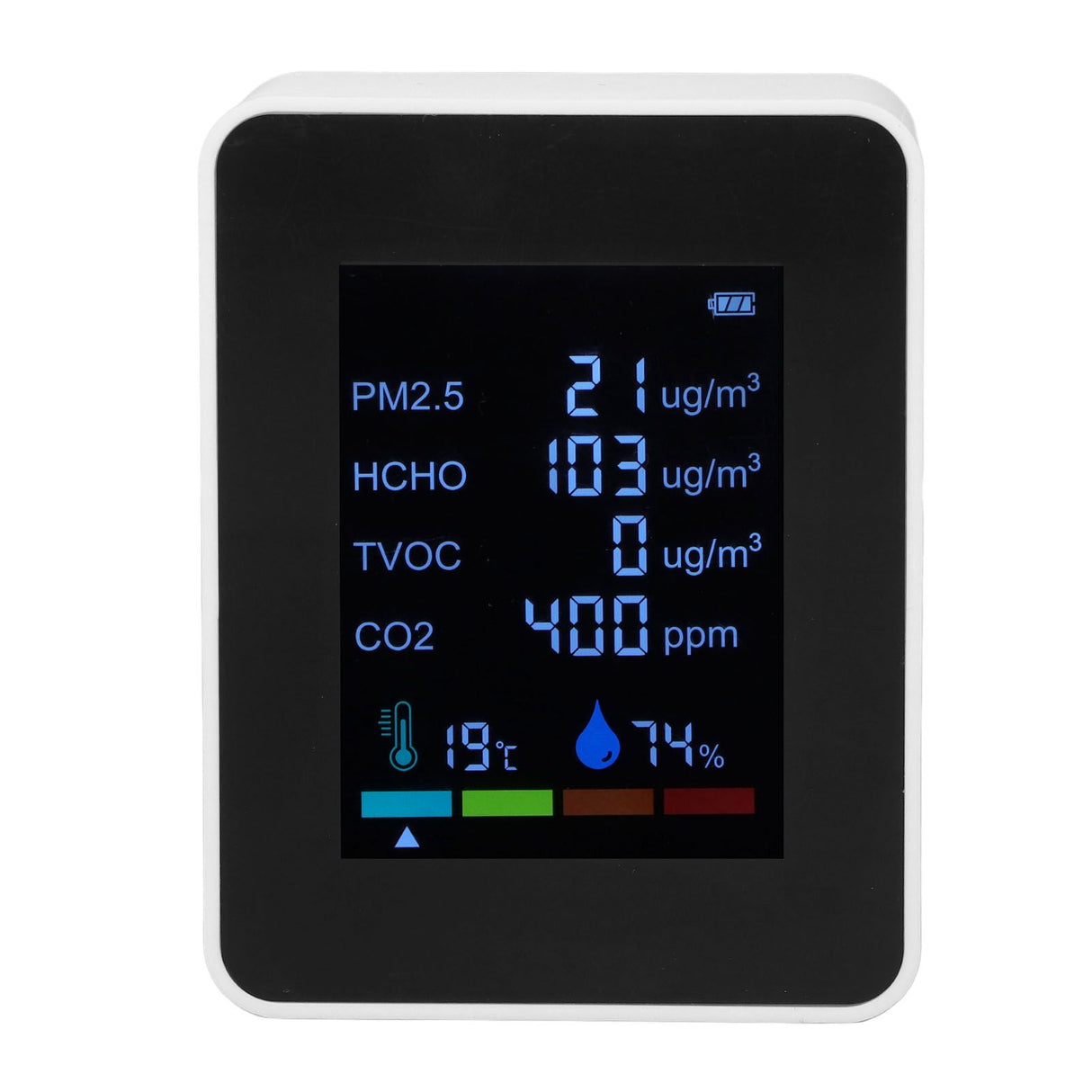 Multifunctional 6 in 1 CO2 Meter Air Quality Monitor Temperature PM2.5 TVOC HCHO Detector USB Charging White