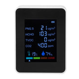 Multifunctional 6 in 1 CO2 Meter Air Quality Monitor Temperature PM2.5 TVOC HCHO Detector USB Charging White