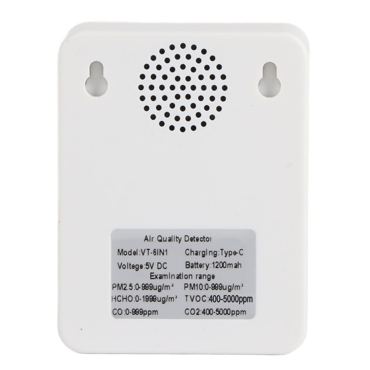 Multifunctional 6 in 1 CO2 Meter Air Quality Monitor Temperature PM2.5 TVOC HCHO Detector USB Charging White