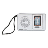 AM FM Radio Silver Gray Pocket Size AM FM Compact Simple Design AA Battery Powered Pocket Radio for Parents Grandparents - Front View
