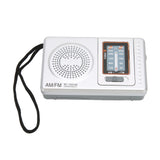 AM FM Radio Silver Gray Pocket Size AM FM Compact Simple Design AA Battery Powered Pocket Radio for Parents Grandparents - Side View