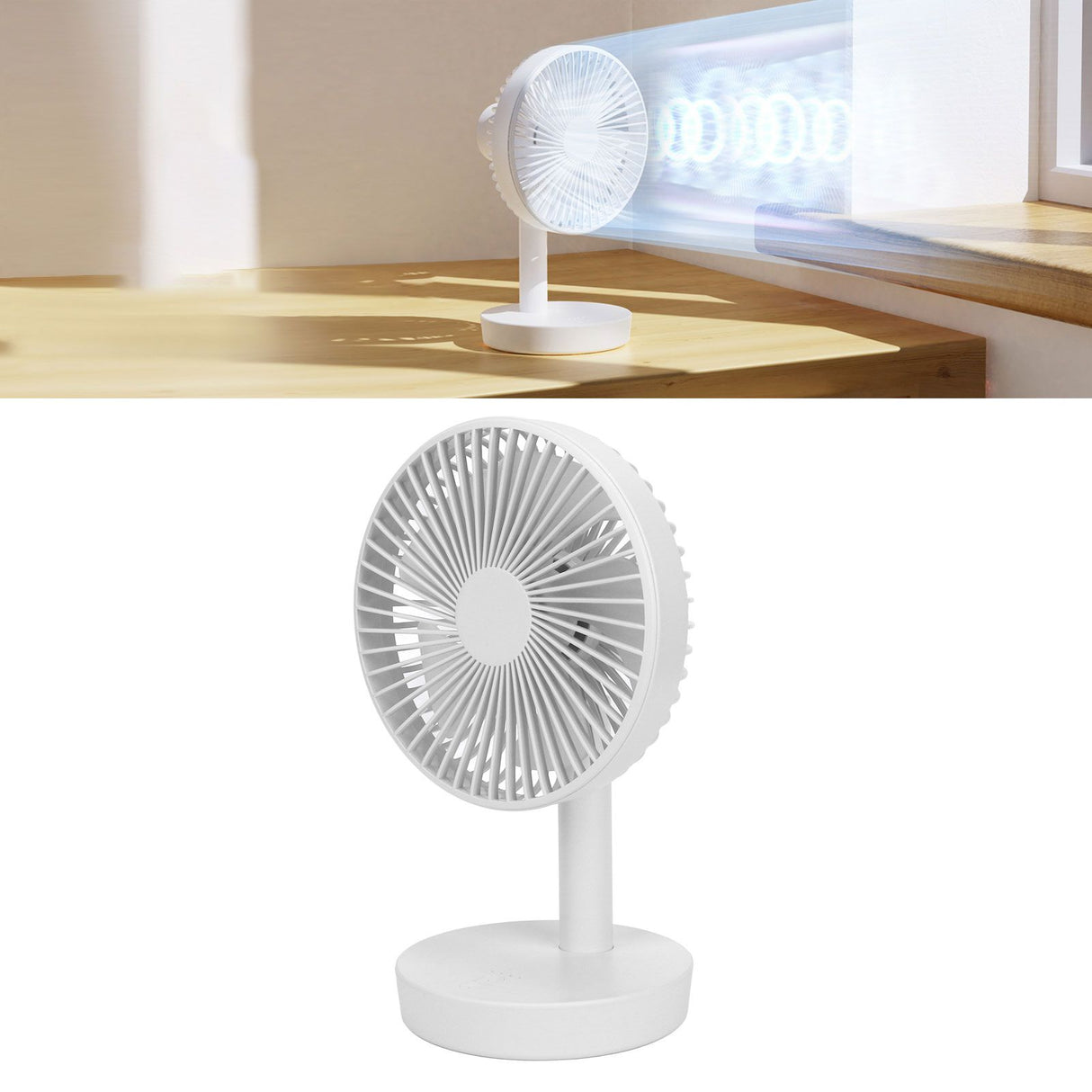3 Speed USB Desktop Oscillating Fan 5 Blade Gentle Wind Small Personal Desk Fan with Automatic Moving Head White