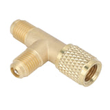 Quick Coupler Tee Adapter with Valve Core Brass 1/4in SAE Sturdy Structure for R22 R12 R134 - Front View