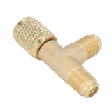 Quick Coupler Tee Adapter with Valve Core Brass 1/4in SAE Sturdy Structure for R22 R12 R134 - Top-Down View