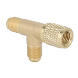 Quick Coupler Tee Adapter with Valve Core Brass 1/4in SAE Sturdy Structure for R22 R12 R134 - 45-Degree Angle