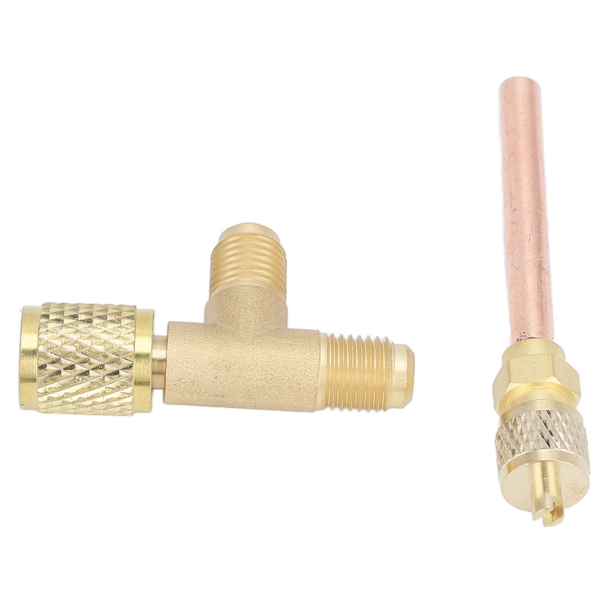 1/4in SAE Tee Adapter Built in Valve Core Quick Connection Double Sealing for R22 R12 R134 Vacuum Gauge