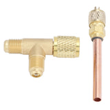 1/4in SAE Tee Adapter Built in Valve Core Quick Connection Double Sealing for R22 R12 R134 Vacuum Gauge