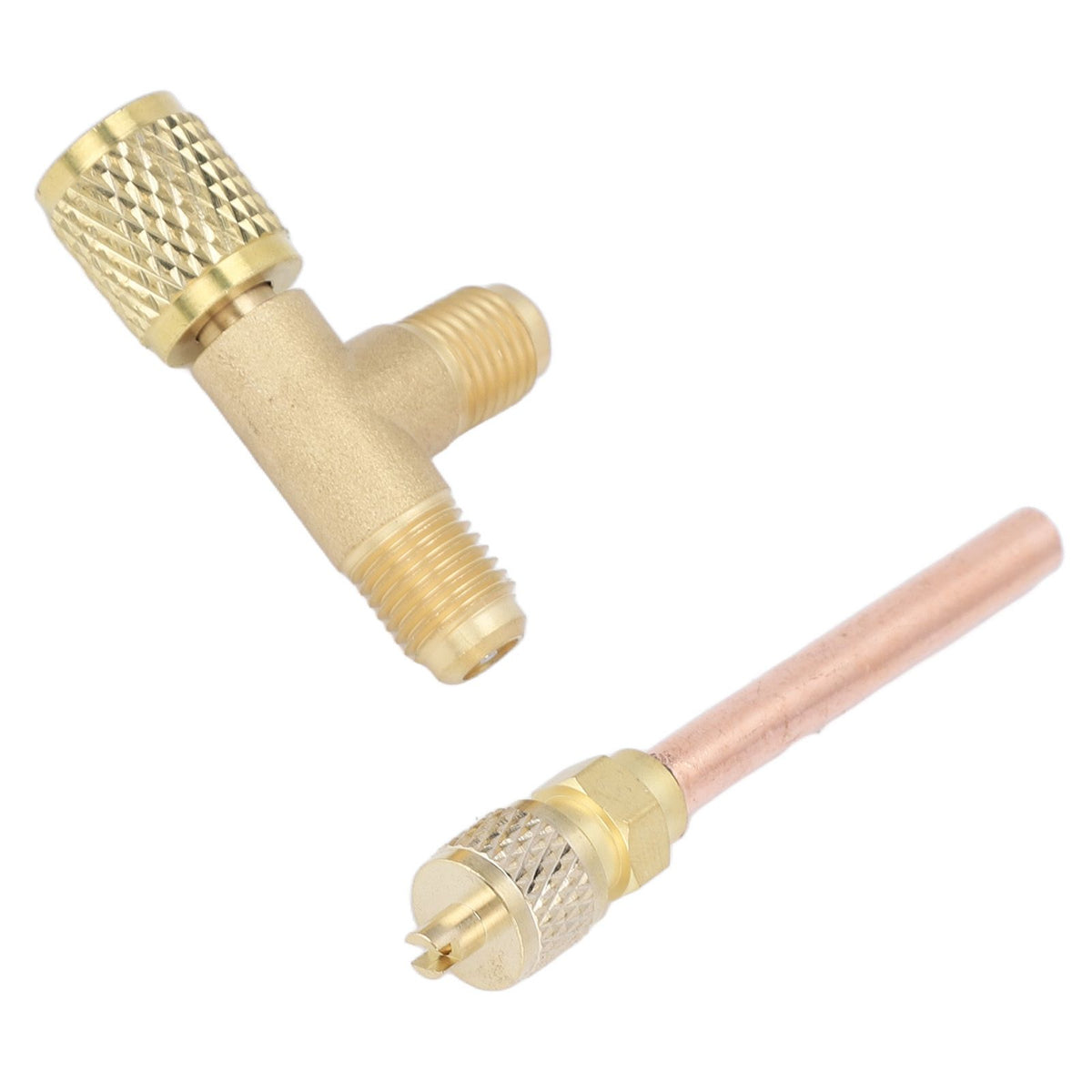 1/4in SAE Tee Adapter Built in Valve Core Quick Connection Double Sealing for R22 R12 R134 Vacuum Gauge