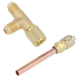 1/4in SAE Tee Adapter Built in Valve Core Quick Connection Double Sealing for R22 R12 R134 Vacuum Gauge