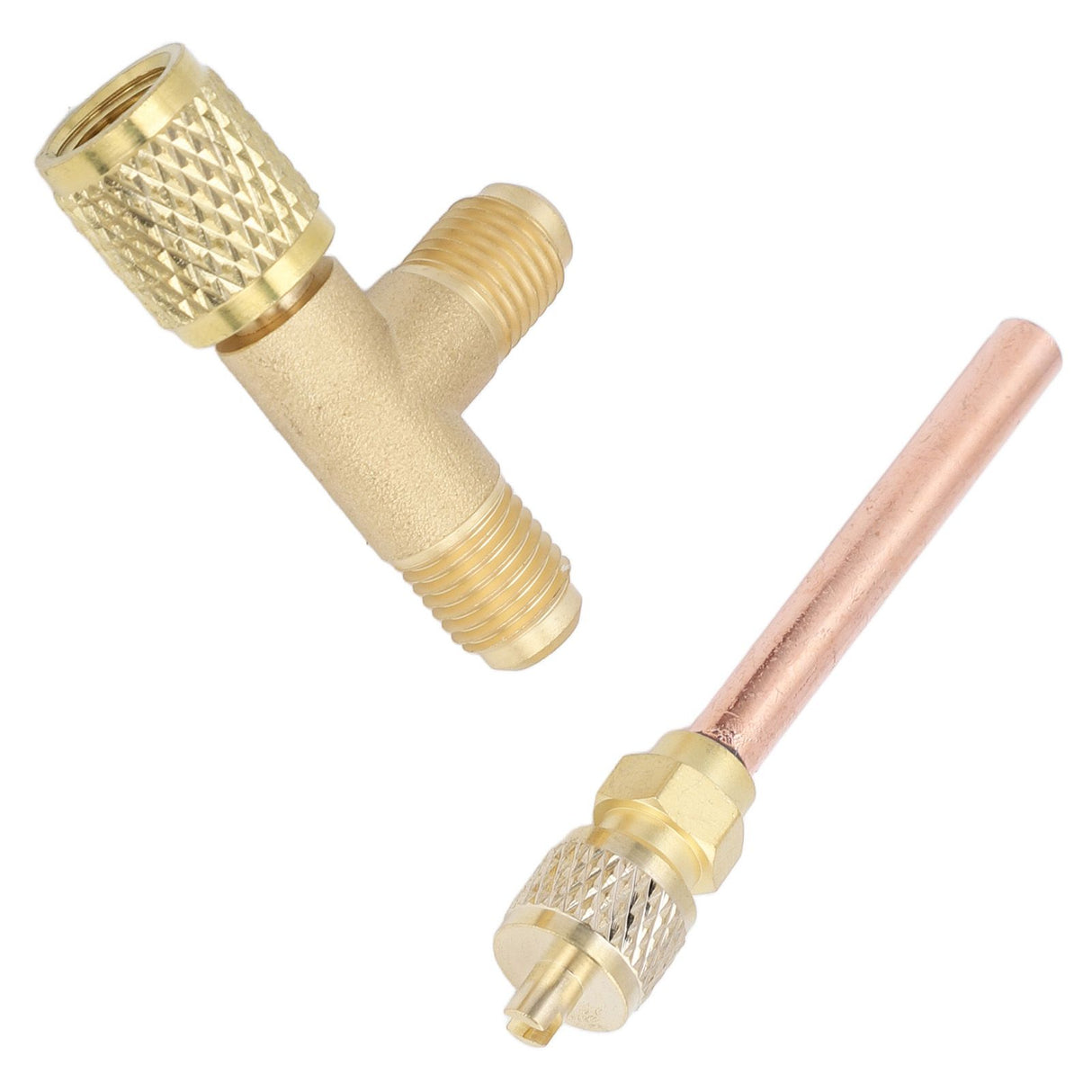1/4in SAE Tee Adapter Built in Valve Core Quick Connection Double Sealing for R22 R12 R134 Vacuum Gauge