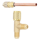 1/4in SAE Tee Adapter Built in Valve Core Quick Connection Double Sealing for R22 R12 R134 Vacuum Gauge - Extra Image