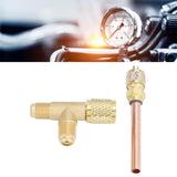 1/4in SAE Tee Adapter Built in Valve Core Quick Connection Double Sealing for R22 R12 R134 Vacuum Gauge