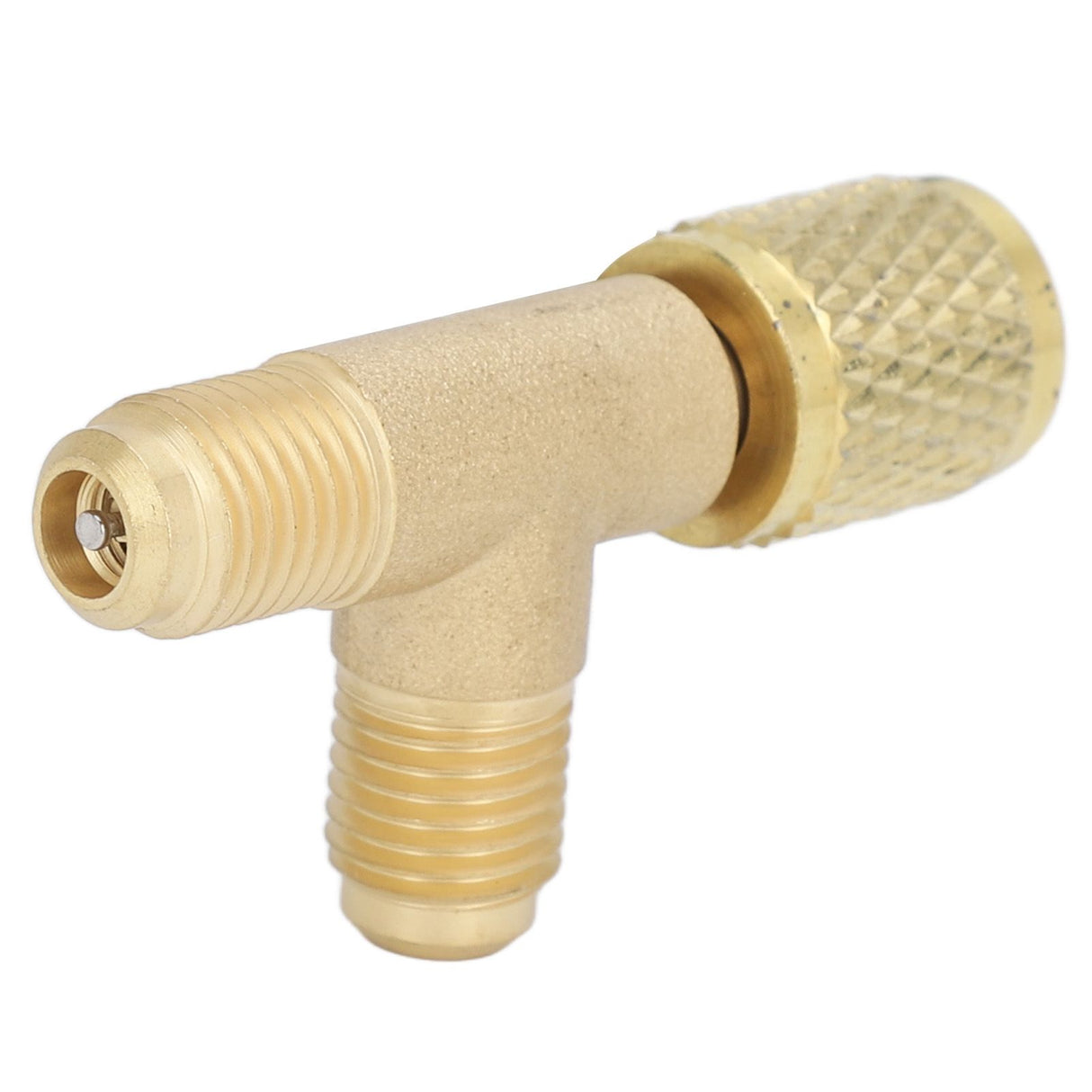 1/4in SAE Tee Adapter Built in Valve Core Quick Connection Double Sealing for R22 R12 R134 Vacuum Gauge