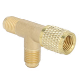 1/4in SAE Tee Adapter Built in Valve Core Quick Connection Double Sealing for R22 R12 R134 Vacuum Gauge