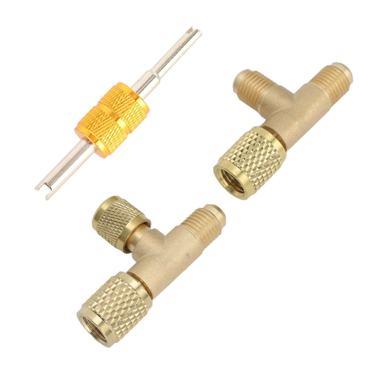 1/4in Valves Core Brass Tee Adapter Quick Coupler Access Tee Fittings for Vacuum Gauge R22 R12 R134 Refrigerant