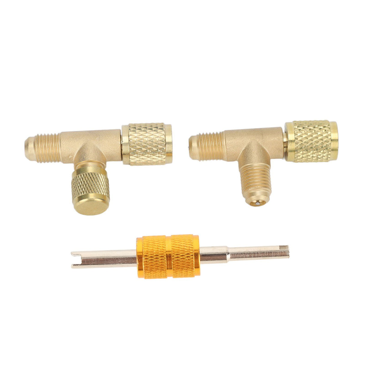 1/4in Valves Core Brass Tee Adapter Quick Coupler Access Tee Fittings for Vacuum Gauge R22 R12 R134 Refrigerant