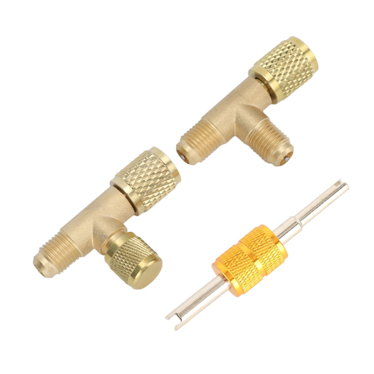 1/4in Valves Core Brass Tee Adapter Quick Coupler Access Tee Fittings for Vacuum Gauge R22 R12 R134 Refrigerant