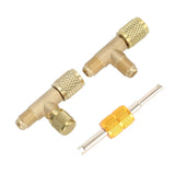 1/4in Valves Core Brass Tee Adapter Quick Coupler Access Tee Fittings for Vacuum Gauge R22 R12 R134 Refrigerant