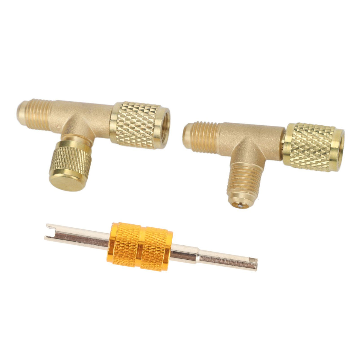 1/4in Valves Core Brass Tee Adapter Quick Coupler Access Tee Fittings for Vacuum Gauge R22 R12 R134 Refrigerant