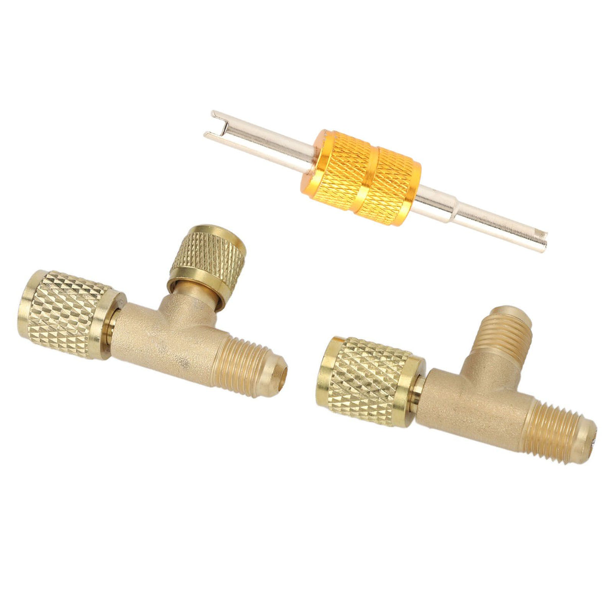 1/4in Valves Core Brass Tee Adapter Quick Coupler Access Tee Fittings for Vacuum Gauge R22 R12 R134 Refrigerant