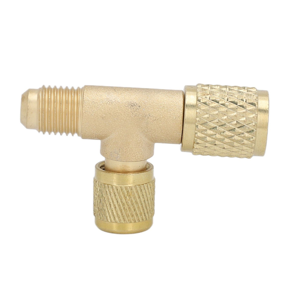 1/4in Valves Core Brass Tee Adapter Quick Coupler Access Tee Fittings for Vacuum Gauge R22 R12 R134 Refrigerant
