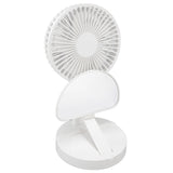 USB Desktop Fan Foldable Rechargeable Battery Makeup Mirror Function Bottom Silicone 3 Speeds White Mini Fan - Side View