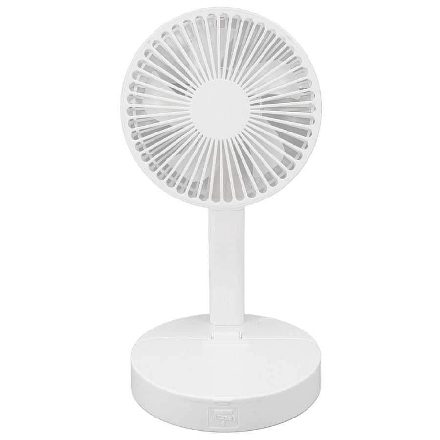 USB Desktop Fan Foldable Rechargeable Battery Makeup Mirror Function Bottom Silicone 3 Speeds White Mini Fan