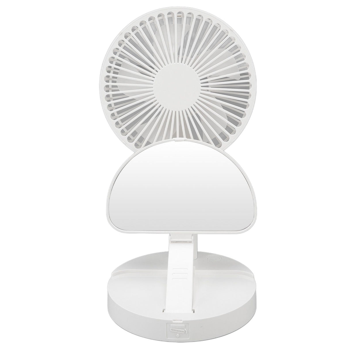 USB Desktop Fan Foldable Rechargeable Battery Makeup Mirror Function Bottom Silicone 3 Speeds White Mini Fan