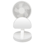 USB Desktop Fan Foldable Rechargeable Battery Makeup Mirror Function Bottom Silicone 3 Speeds White Mini Fan