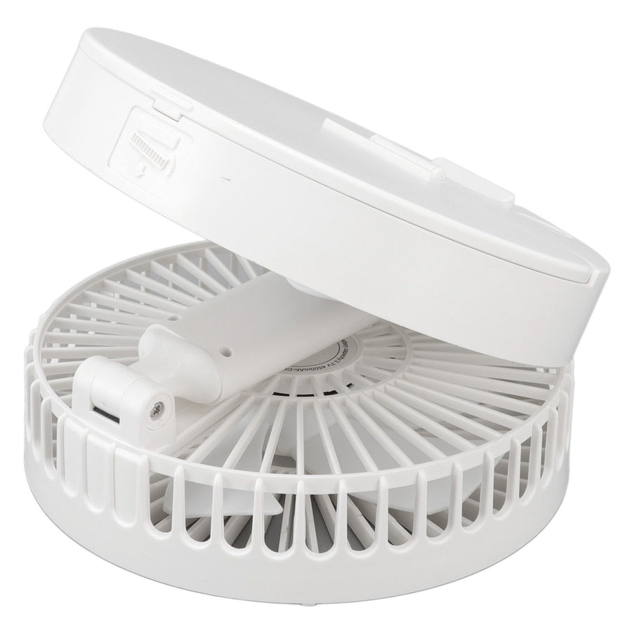 USB Desktop Fan Foldable Rechargeable Battery Makeup Mirror Function Bottom Silicone 3 Speeds White Mini Fan