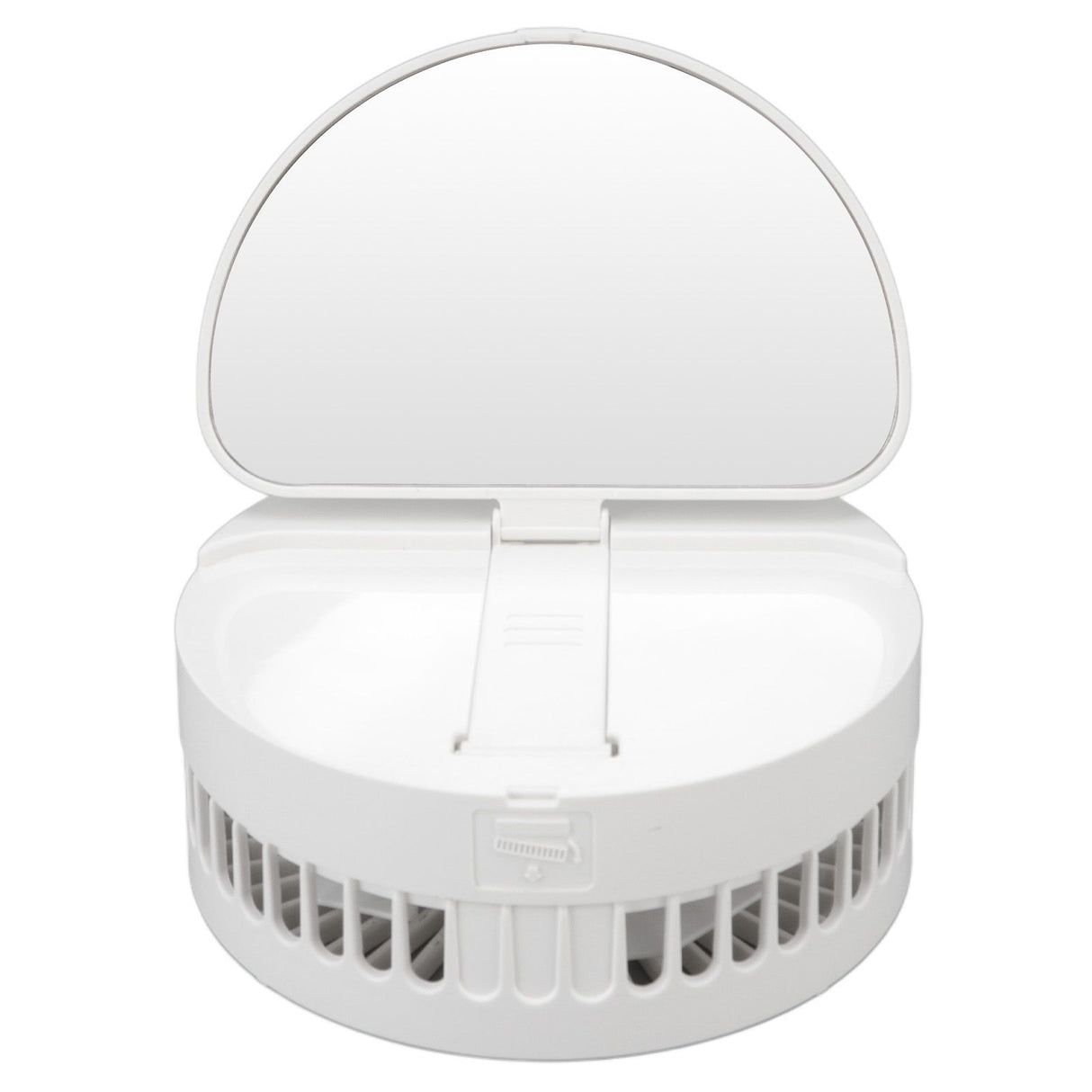 USB Desktop Fan Foldable Rechargeable Battery Makeup Mirror Function Bottom Silicone 3 Speeds White Mini Fan