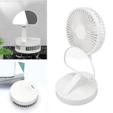 USB Desktop Fan Foldable Rechargeable Battery Makeup Mirror Function Bottom Silicone 3 Speeds White Mini Fan