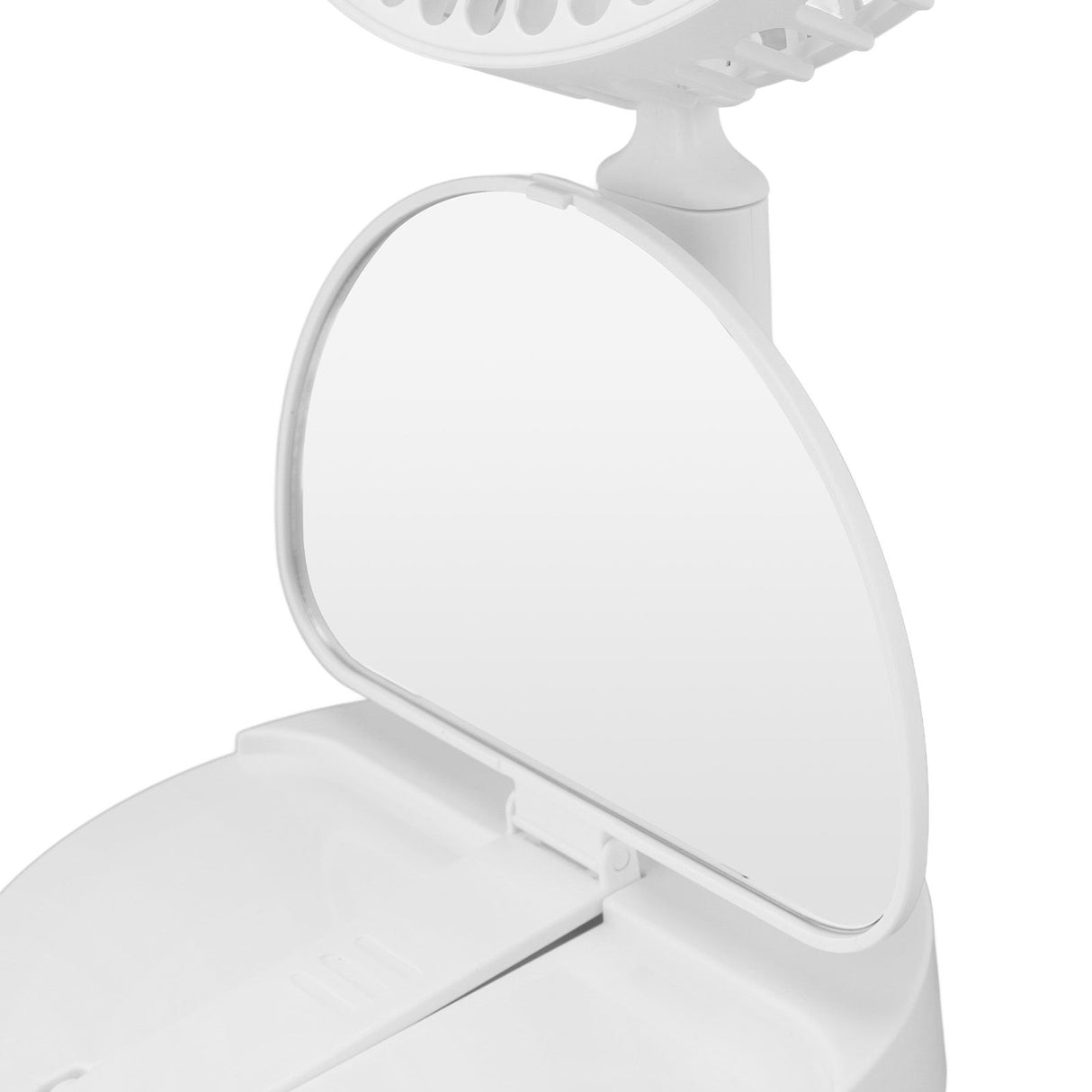 USB Desktop Fan Foldable Rechargeable Battery Makeup Mirror Function Bottom Silicone 3 Speeds White Mini Fan