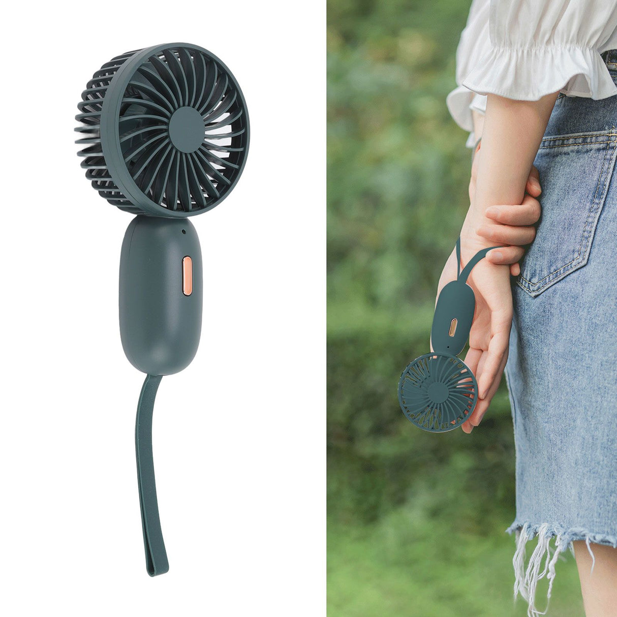 Handheld Fan USB Charging 3 Speeds Portable Size 500mAh Battery Strong Power Mini Portable Fan for Home Office Travel Green