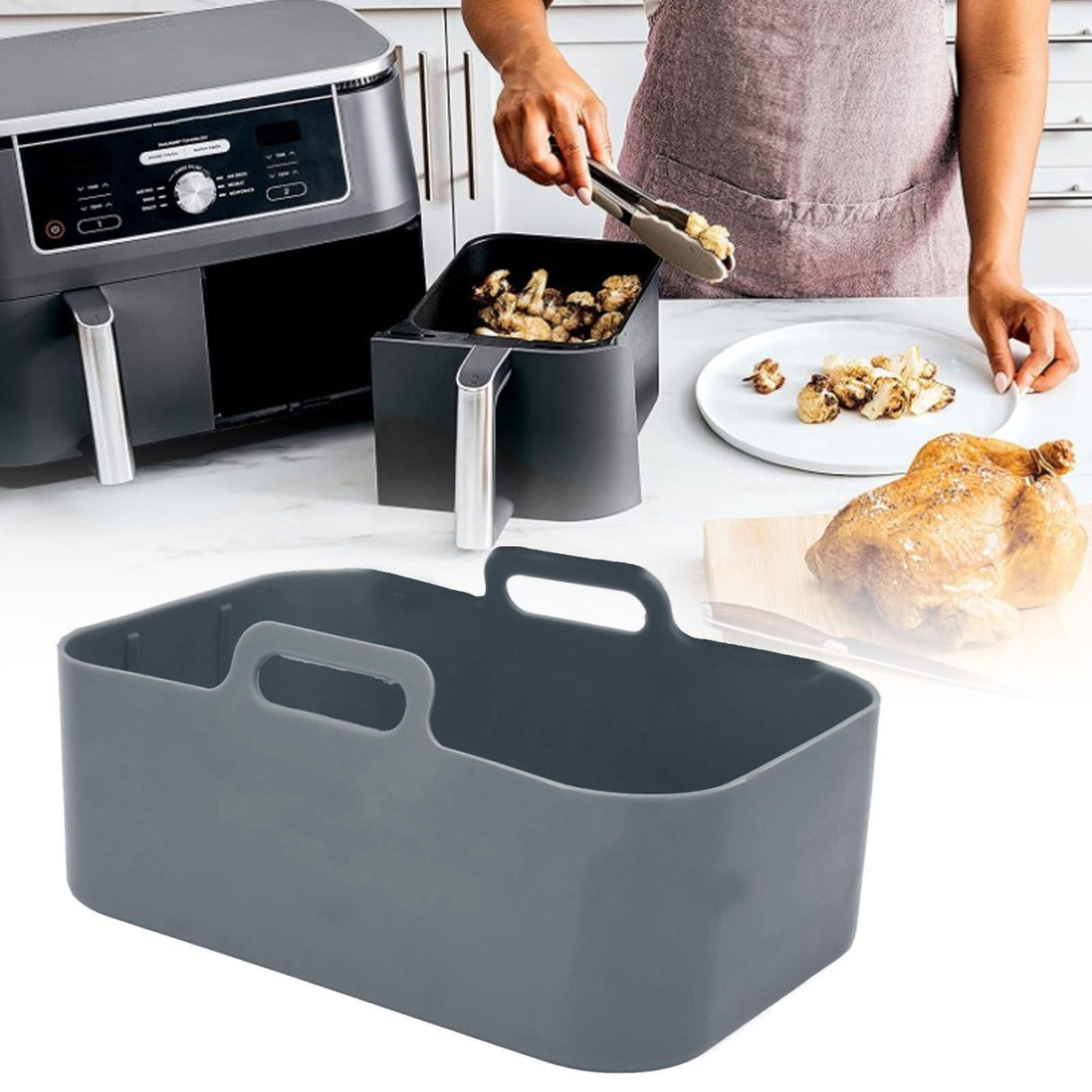 Fryer Silicone Pot Non Stick Reusable Liner Basket Replacement for Ninja DZ201 Foodi 8QT Gray