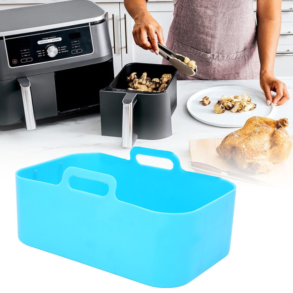 Fryer Silicone Pot Non Stick Reusable Liner Basket Replacement for Ninja DZ201 Foodi 8QT Blue