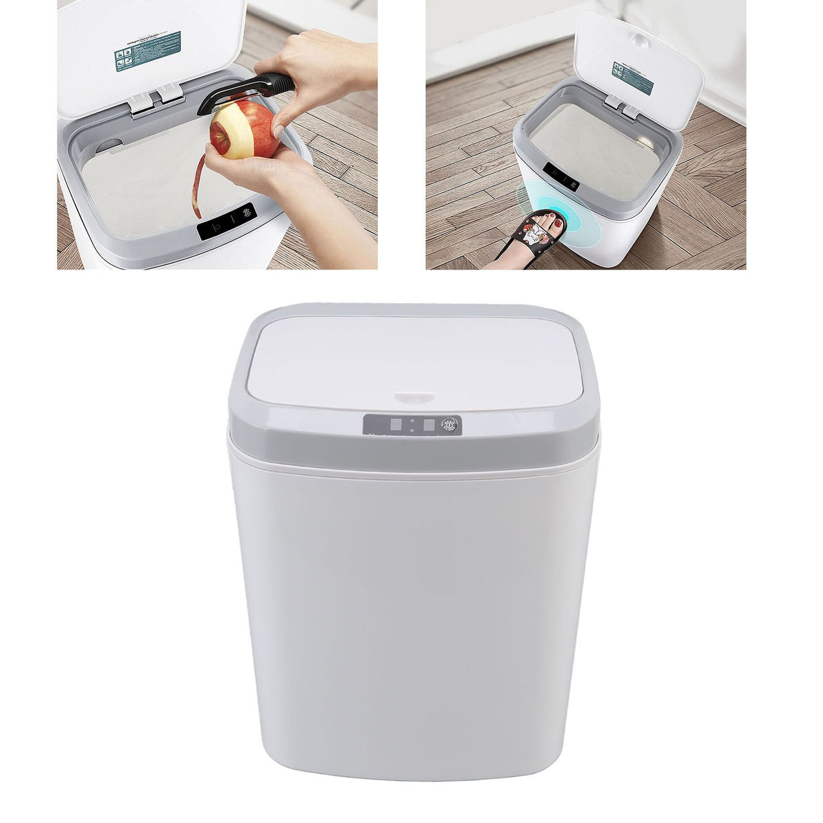 Smart Trash Can 16L Infrared Induction Button Control Manual Mute Household Automatic Trash Can with Night Light White