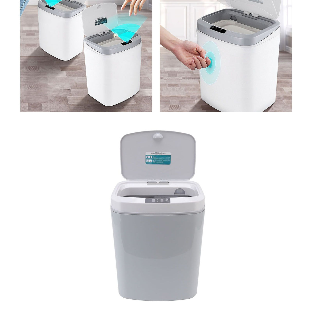 Smart Trash Can 16L Infrared Induction Button Control Manual Mute Household Automatic Trash Can with Night Light Gray