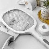 Electric Mosquito Swatter 5V 1A Rechargeable Efficient 2 in 1 Electric Mosquito Bat with LED Light for Home White