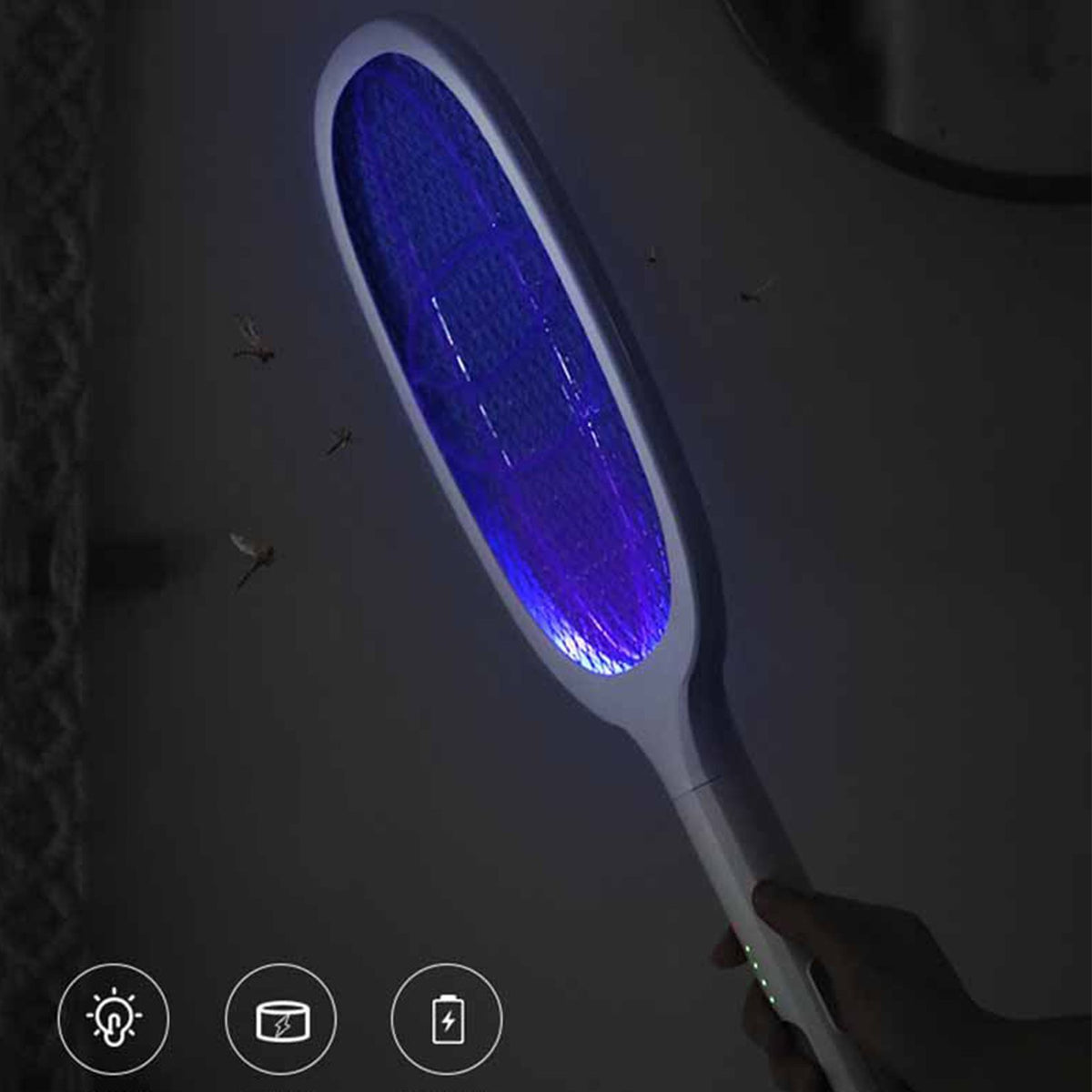 Electric Mosquito Swatter 5V 1A Rechargeable Efficient 2 in 1 Electric Mosquito Bat with LED Light for Home White