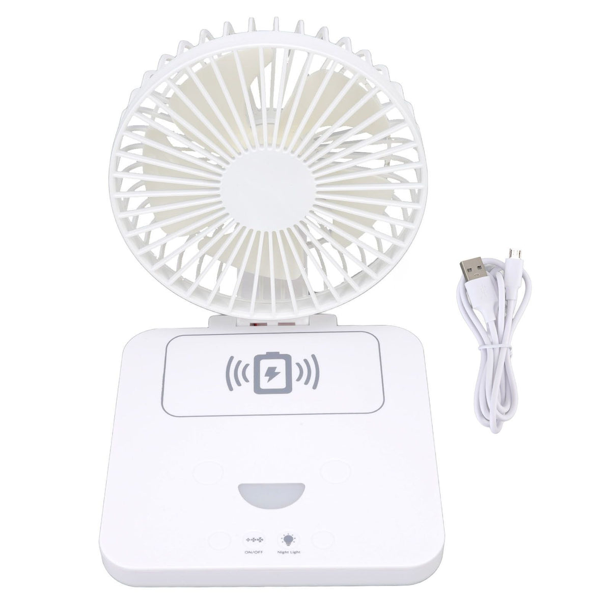 USB Desk Fan Support Wireless Phone Charging Dimmable Night Light 3 Speeds 180 Degrees Adjustable Small Desk Fan