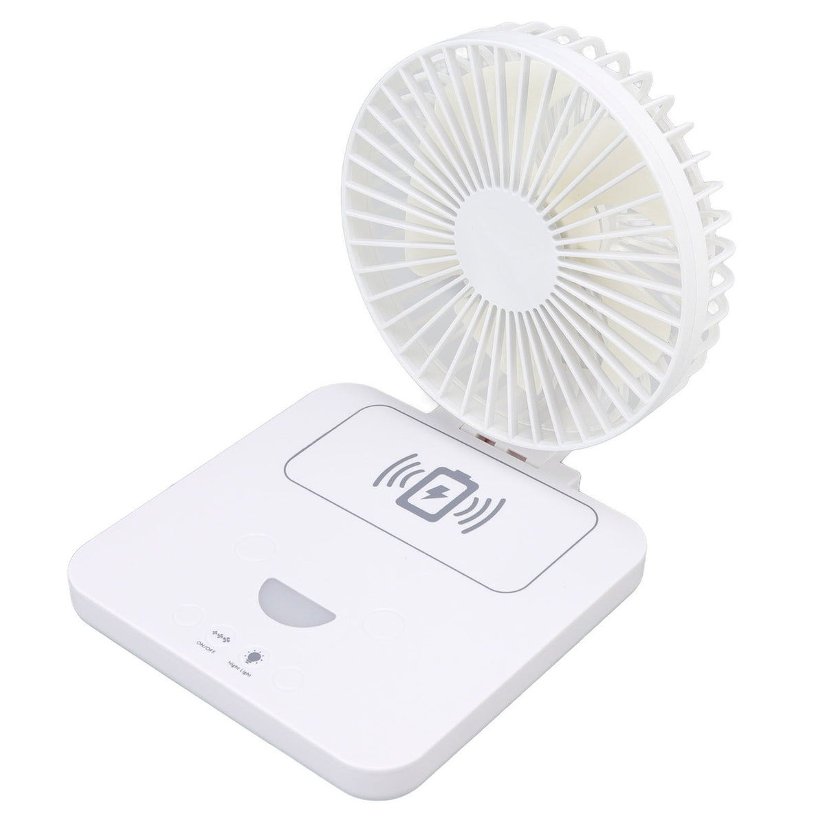 USB Desk Fan Support Wireless Phone Charging Dimmable Night Light 3 Speeds 180 Degrees Adjustable Small Desk Fan