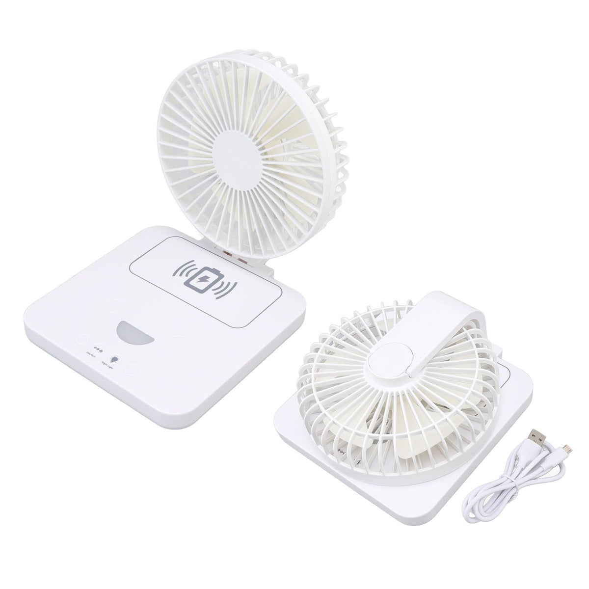USB Desk Fan Support Wireless Phone Charging Dimmable Night Light 3 Speeds 180 Degrees Adjustable Small Desk Fan