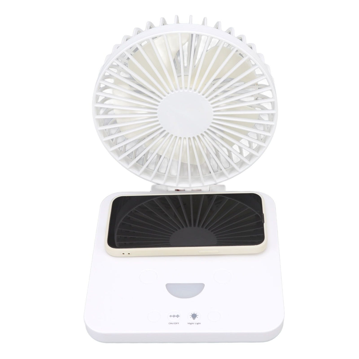 USB Desk Fan Support Wireless Phone Charging Dimmable Night Light 3 Speeds 180 Degrees Adjustable Small Desk Fan