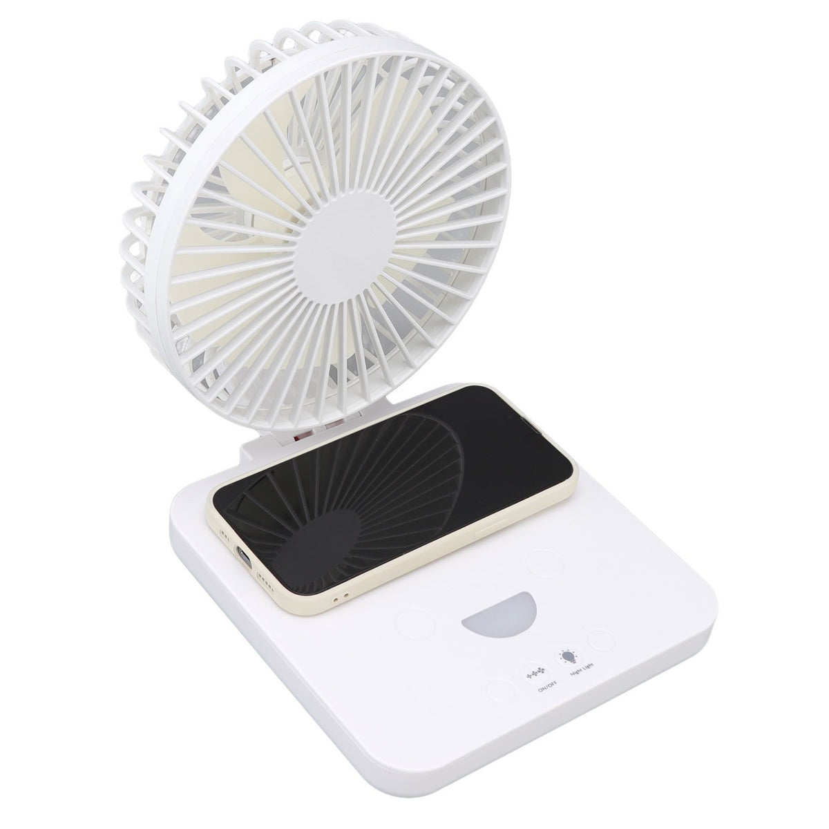 USB Desk Fan Support Wireless Phone Charging Dimmable Night Light 3 Speeds 180 Degrees Adjustable Small Desk Fan