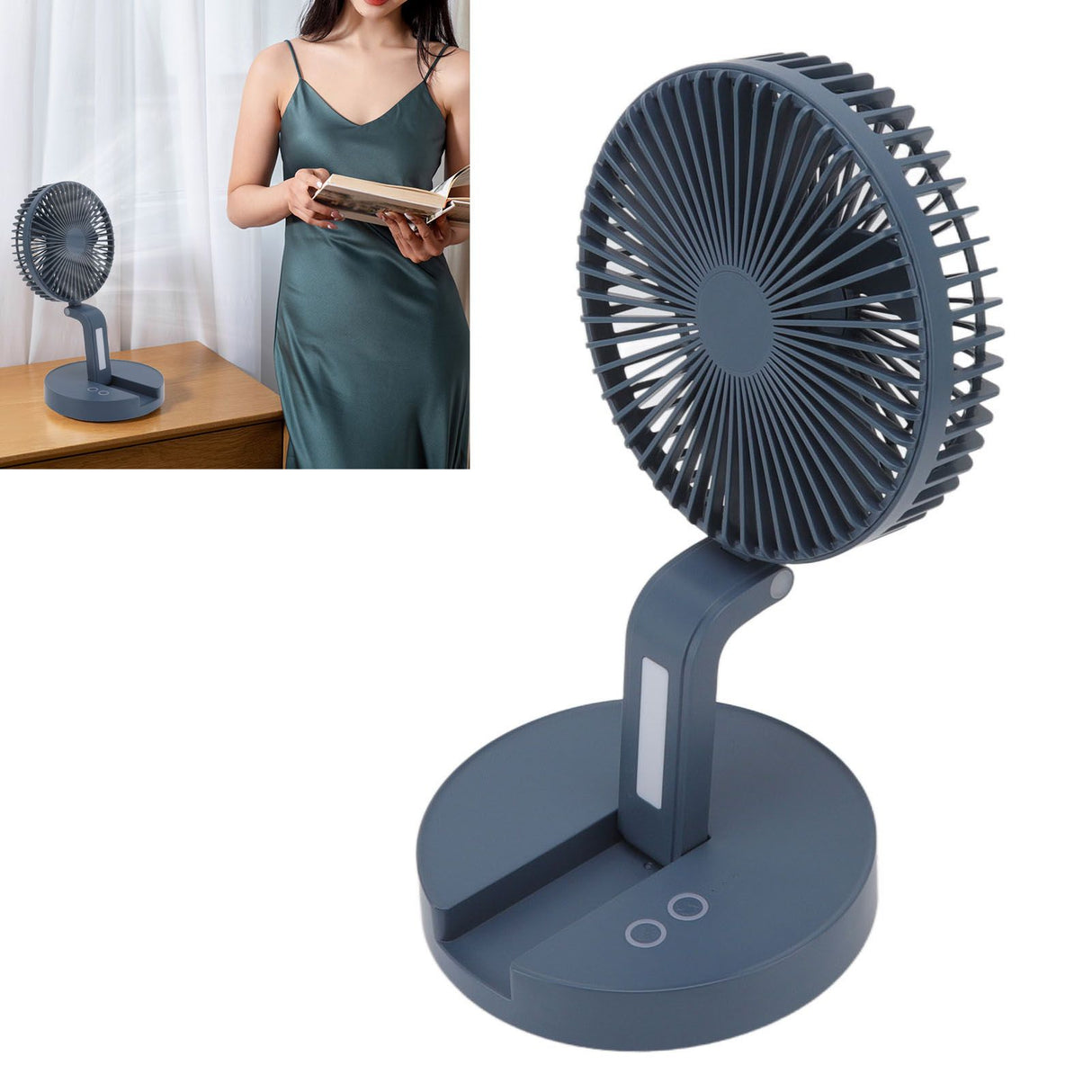Desktop Folding Fan 3 Speeds USB Rechargeable Punch Free Electric Desktop Oscillating Fan for Home Office Blue