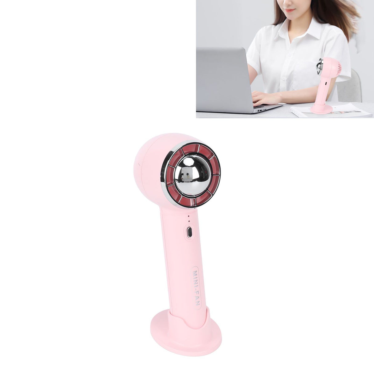 Handheld Fan 3 Speeds USB Charging Strong Wind Lightweight 1200mAh Battery Portable Fan Handheld for Office Travel Pink